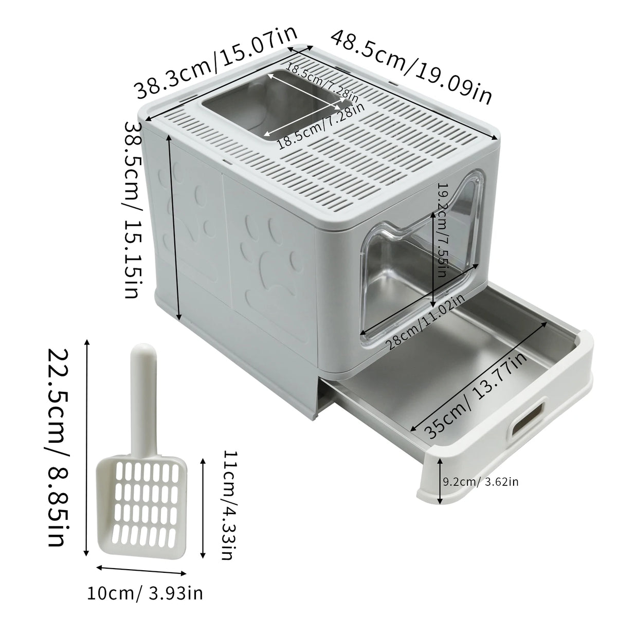 Cat Litter Box Front Entry Top Exit With Lid Scoop
