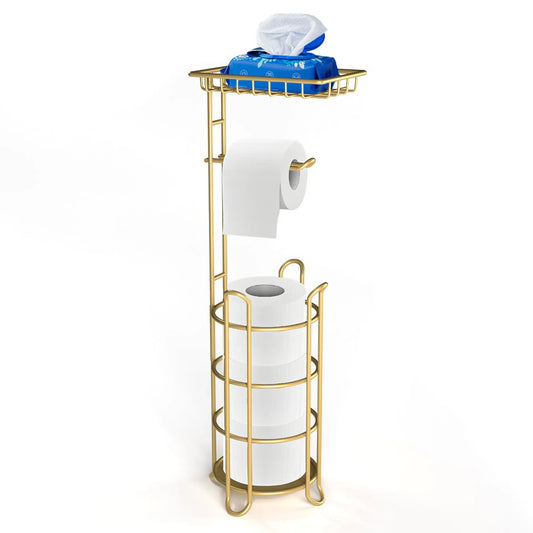 Freestanding Bathroom Paper Dispenser With Storage Shelf And Stable Base