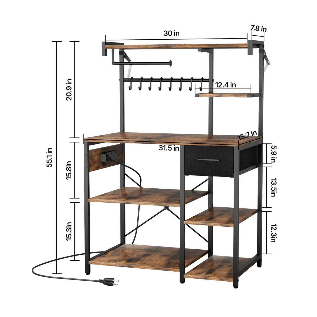 Kitchen Baker Rack With Built In Power Strip Spice Hooks