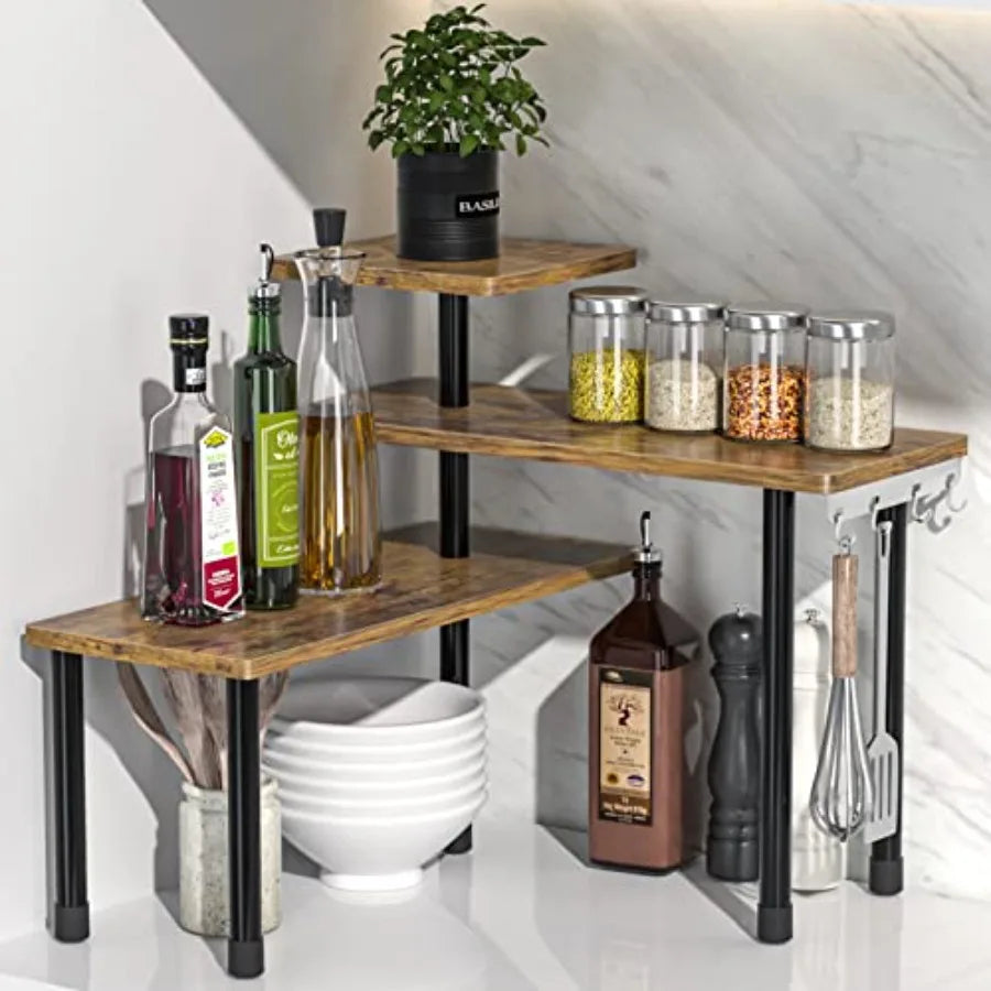 Triple Tier Metal Corner Storage Rack For Kitchen Use