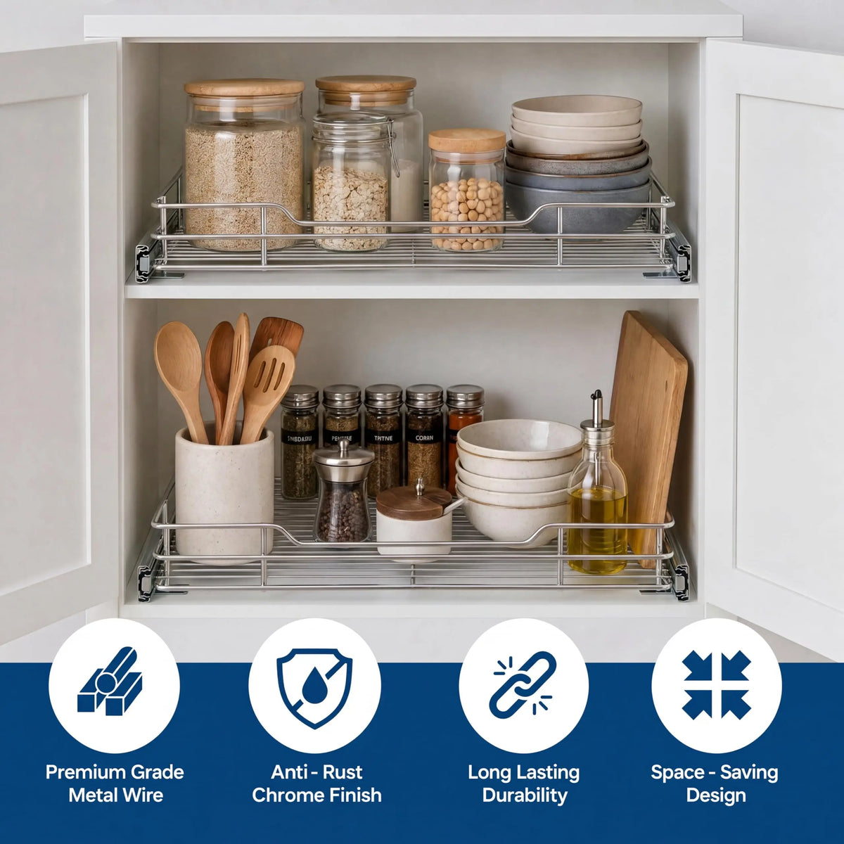 HiMISS Stainless Steel Pull Out Cabinet Organizer For Kitchen