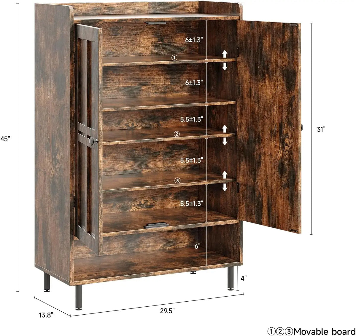ONBRILL Six Tier Shoe Storage Cabinet With Adjustable Shelves