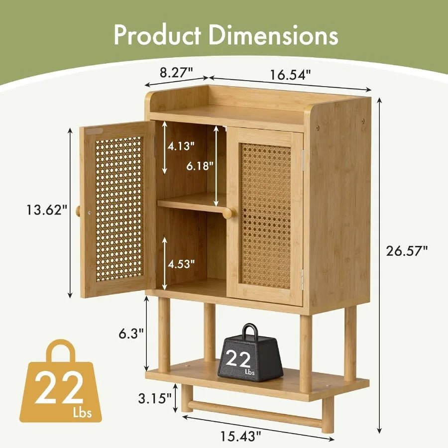 Xiuwo Bamboo Over Toilet Cabinet With Towel Bar For Bathroom