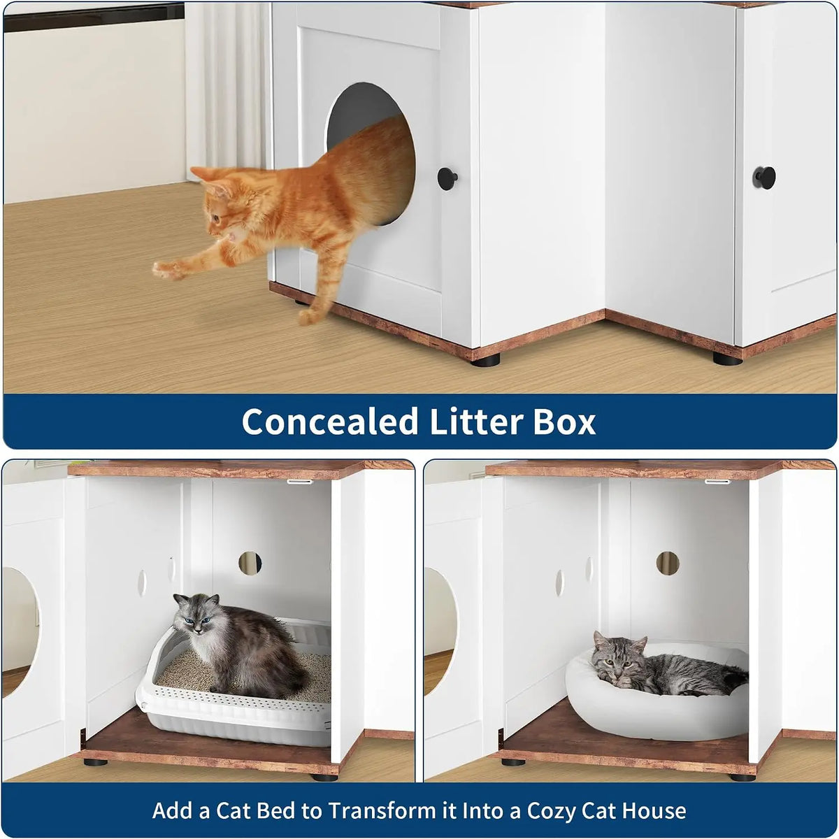 Garvee Wood L Shaped Corner Cat Activity Tree With Cabinet
