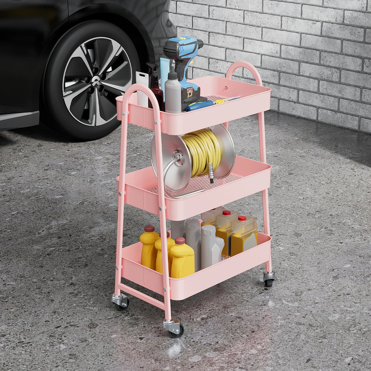 JHK Metal Storage Cart With Lockable Wheels For Home