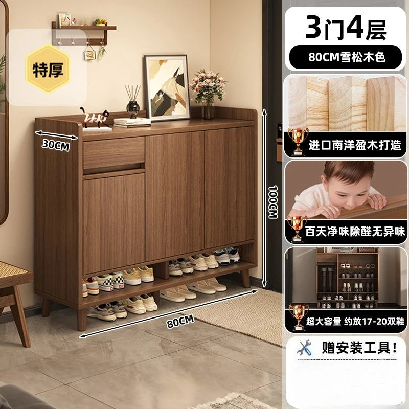 MoYu Modern Pine Wood Freestanding Shoe Rack Cabinet