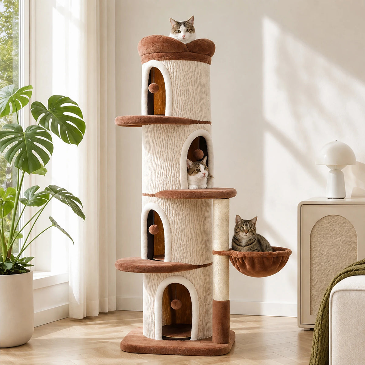 P Indoor Cat Tower With Spacious Condos And Scratching Posts