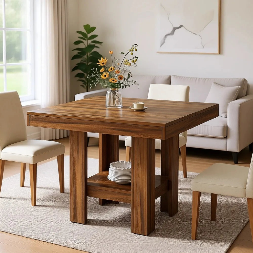 Modern Square Metal Frame Dining Table With Storage Shelf