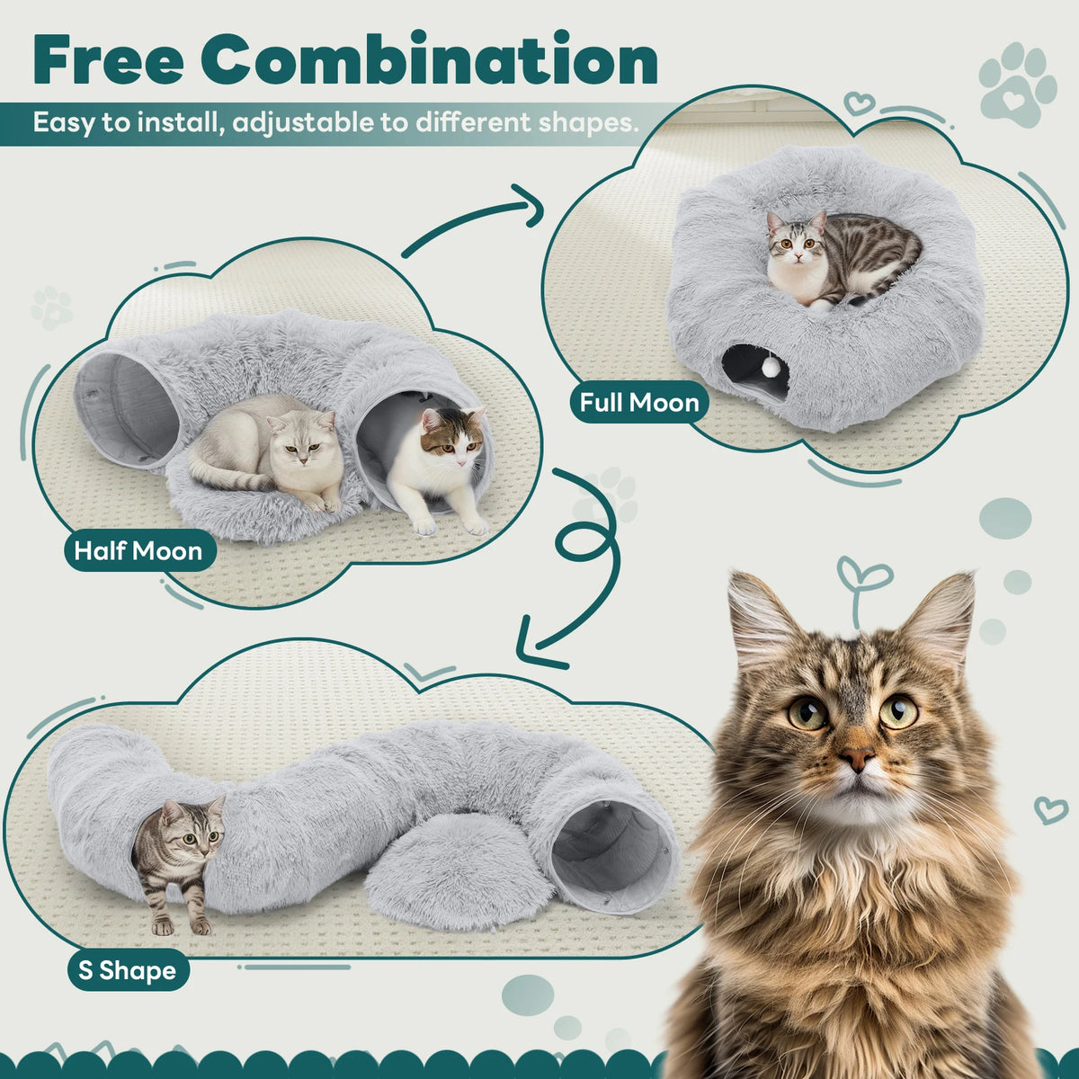 JHK Circular Cat Tunnel Bed Featuring Soft Plush Washable Interior
