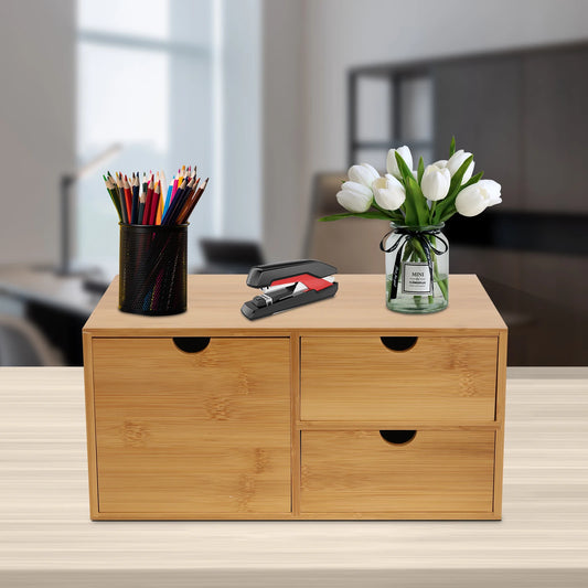 Natural Bamboo Mini Drawer Organizer Chest, Multi Drawer Desktop Storage