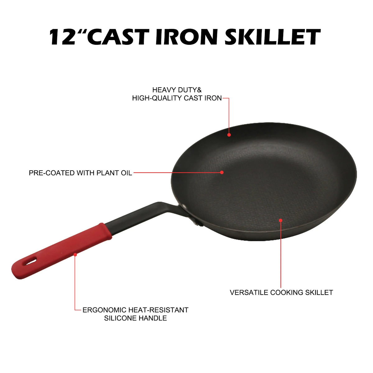 Hansmart Pre Seasoned Cast Iron Skillet With Removable Silicone Handle