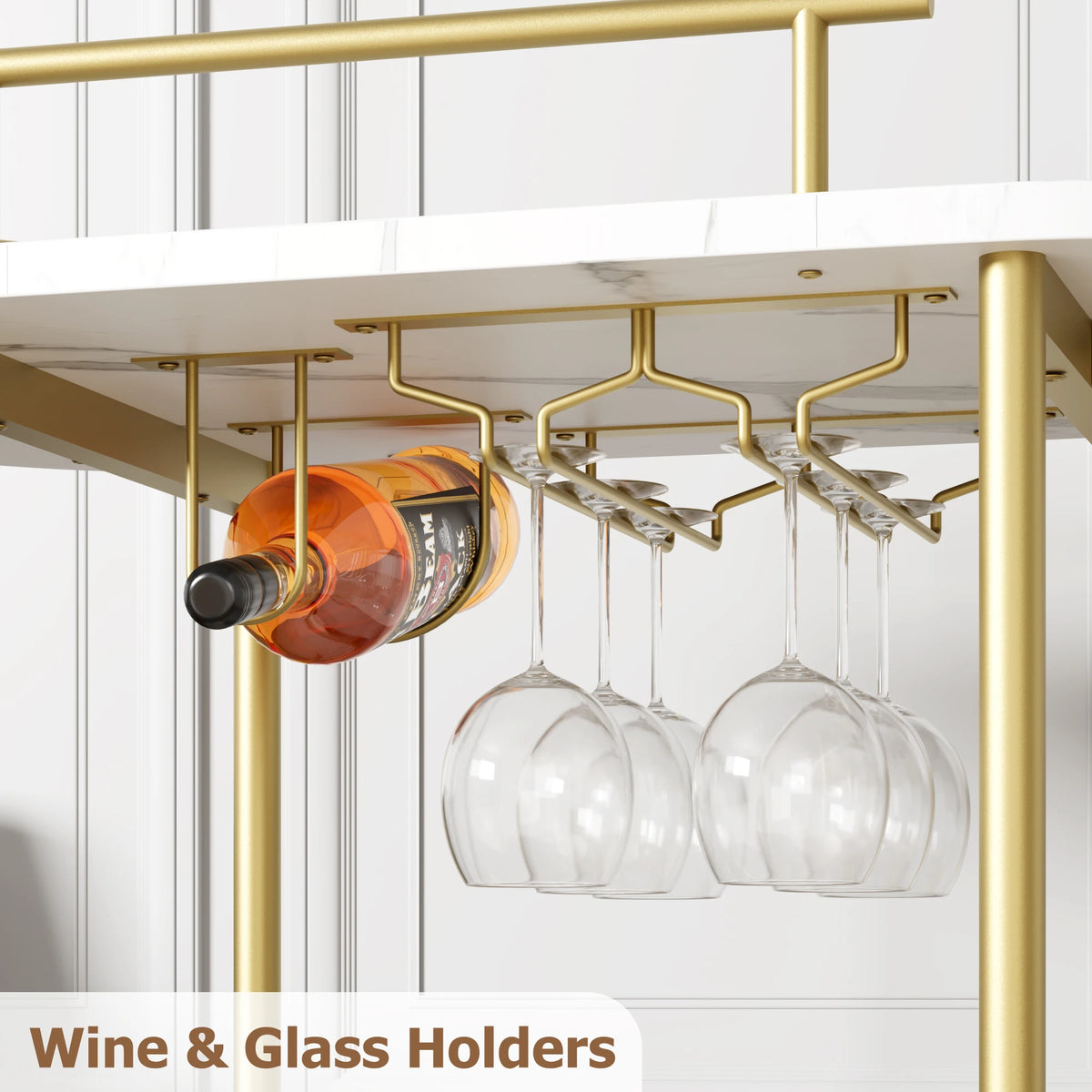 Twister.CK Mobile Bar Cart With Four-Tier Shelves And Wine Rack