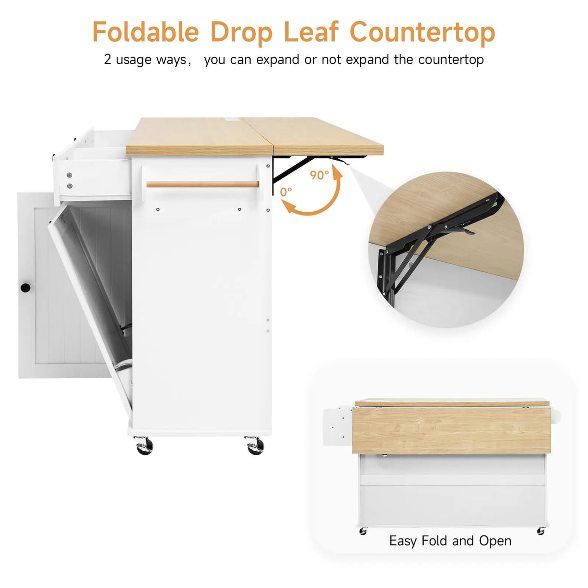 ONBRILL Mobile Kitchen Island Cart With Power Outlet Spice Rack Drop Leaf