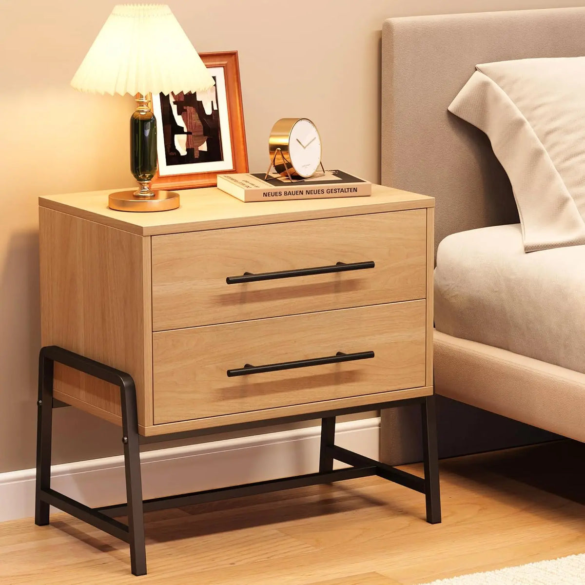 Studyset Farmhouse Nightstand With Wooden Drawers