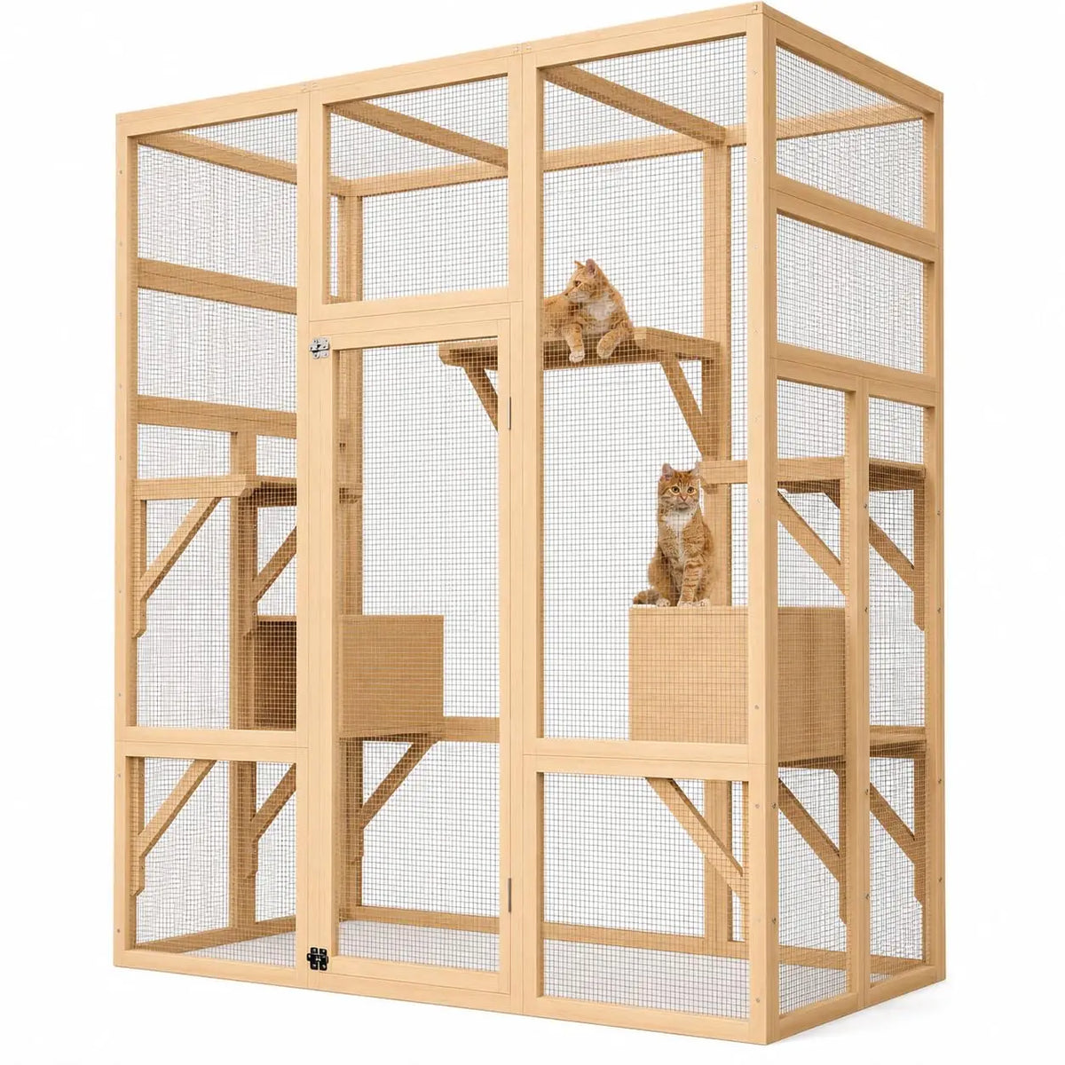 HiMiss Outdoor Catio Cat Enclosure Wooden Platform Rest Box