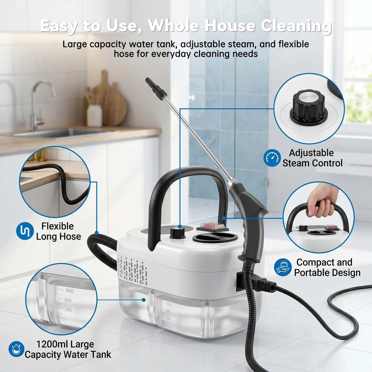 2500W Compact Handheld Steam Cleaner 110V US Plug Machine