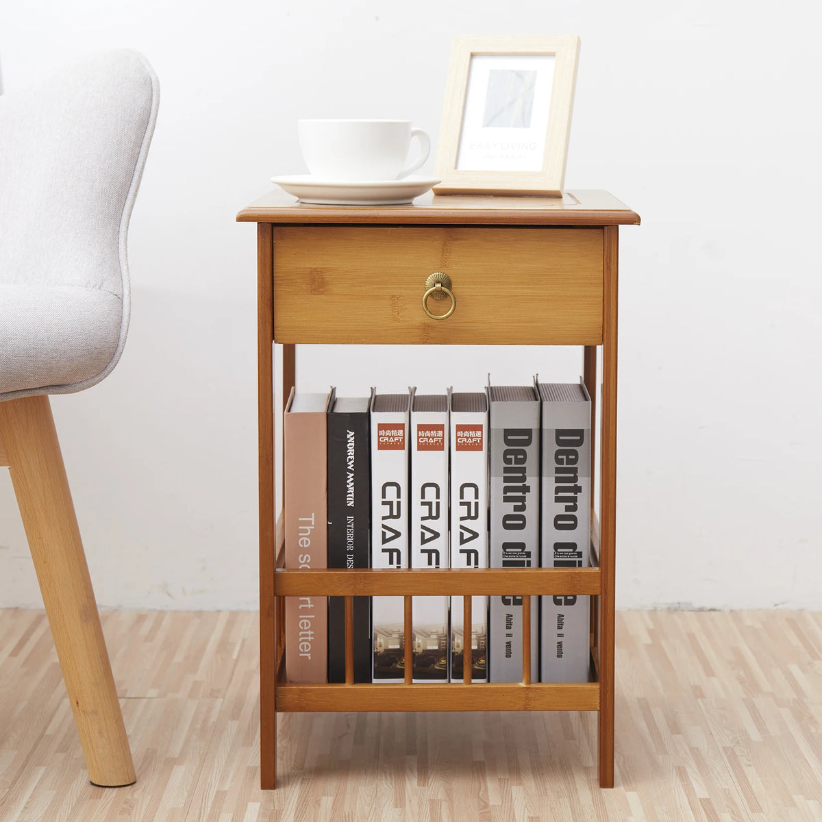 Luvodi Bamboo Bedside Table With Drawer And Storage Shelf