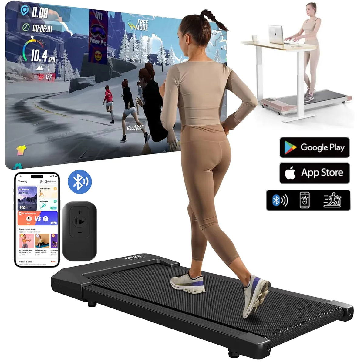 Superun 2In1 Treadmill Home Use 2.5HP Walking Running Bluetooth