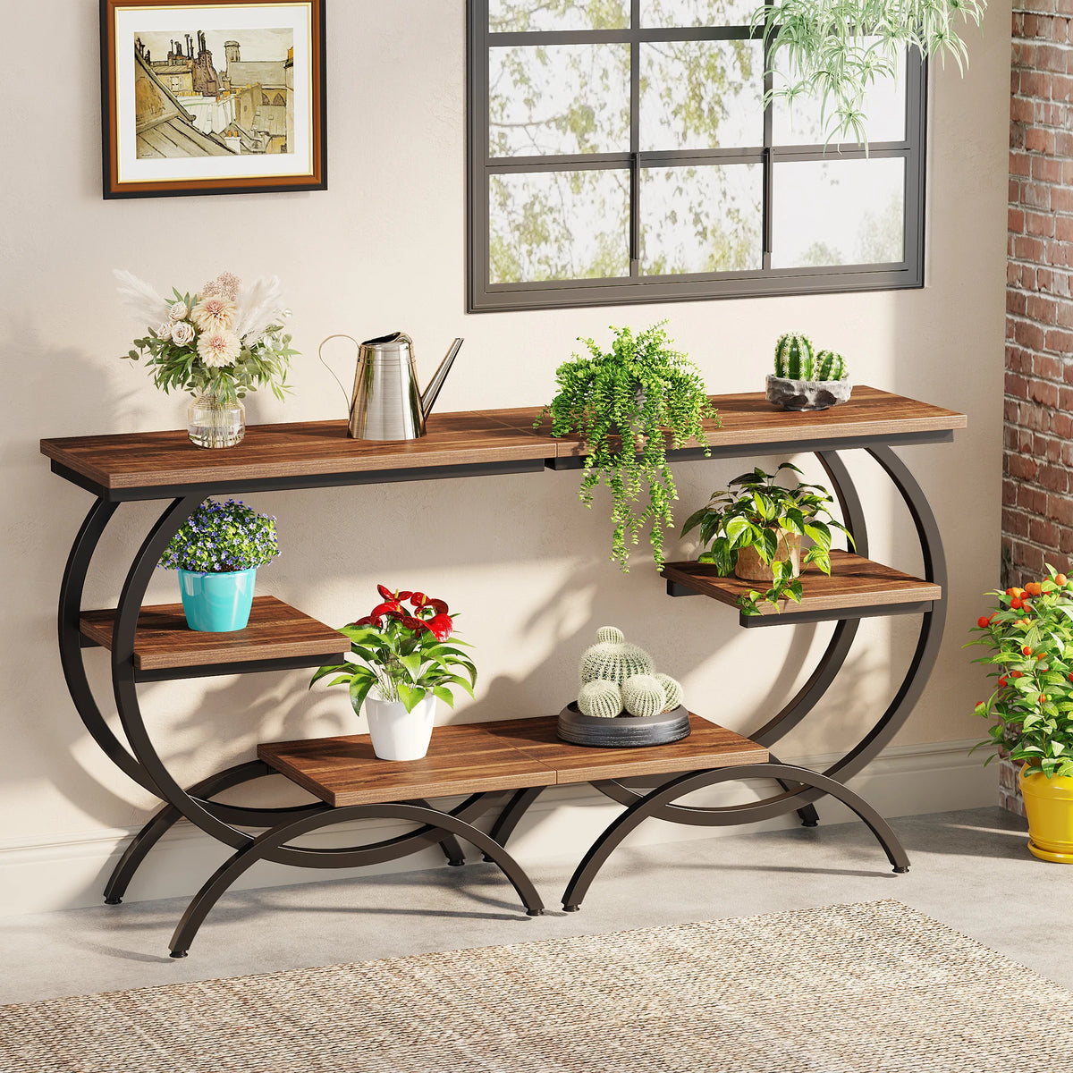 Tribesigns Industrial C Shaped End Table With Three Tier Storage