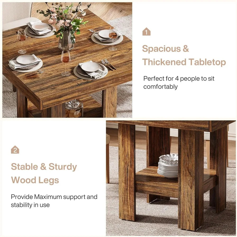 Modern Square Metal Frame Dining Table With Storage Shelf