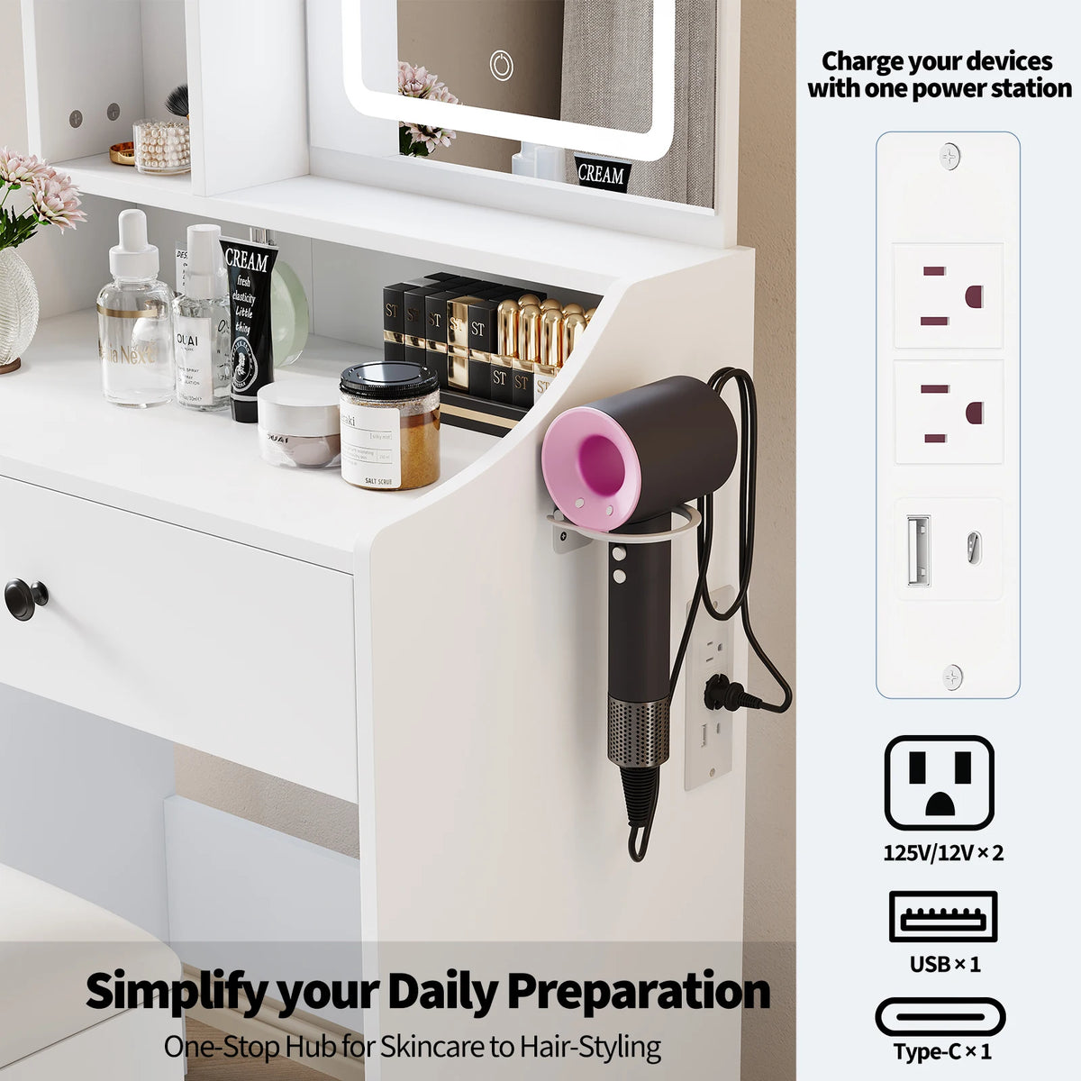 MCQ Modern Led Mirror Vanity Cabinet With Storage Shelf