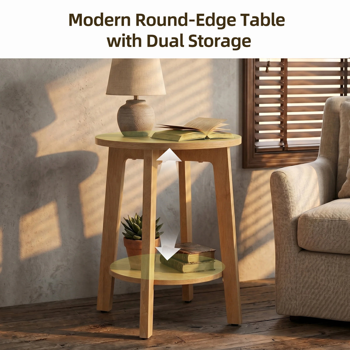 JHK Modern Two Tier Round Coffee Table With Storage Shelf