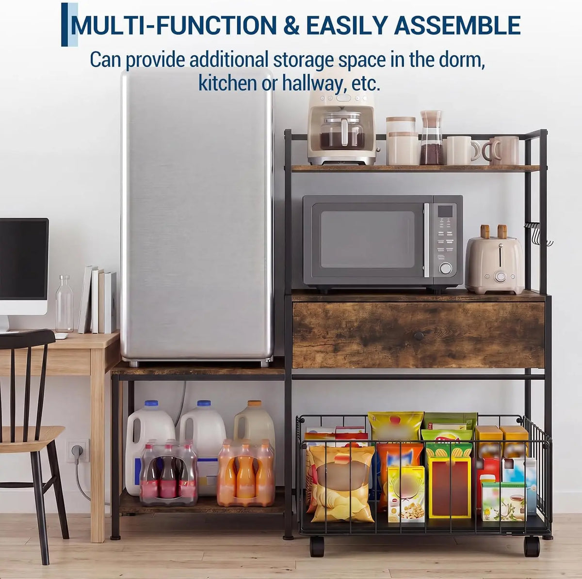 Garvee Premium Mini Fridge Stand With Metal Storage Drawers