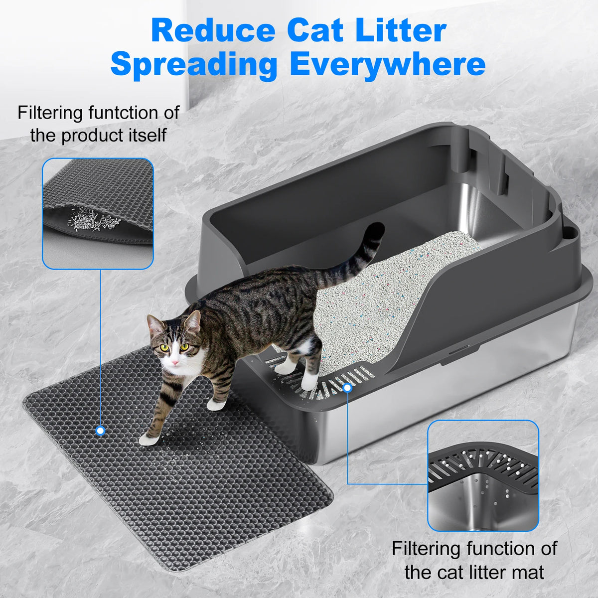 Stainless Steel Cat Litter Box With Splash-Proof Leak-Proof Design