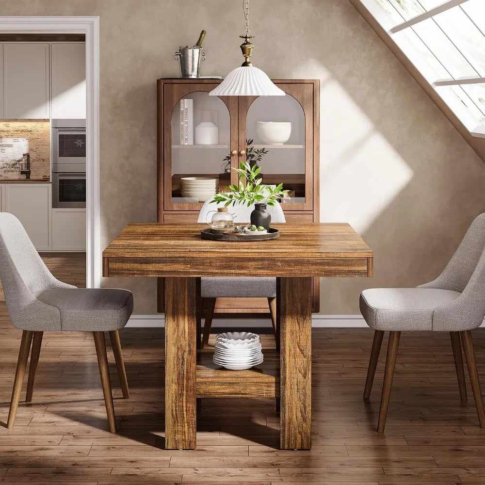 Modern Square Metal Frame Dining Table With Storage Shelf