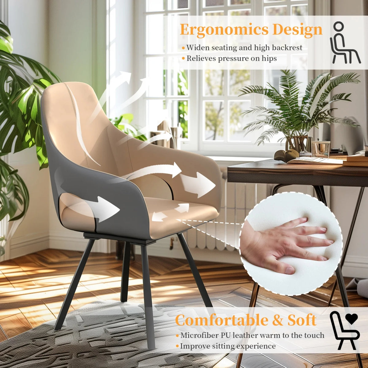 Modern Swivel Dining Chairs With High Backrest And Steel Frame