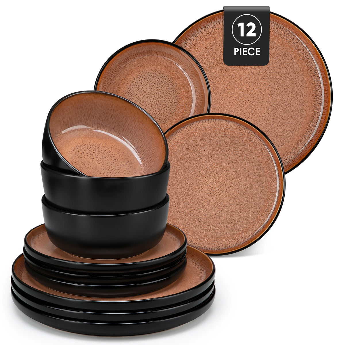 MalaCasa Ceramic Dinnerware Set With Glazed Stoneware Plates