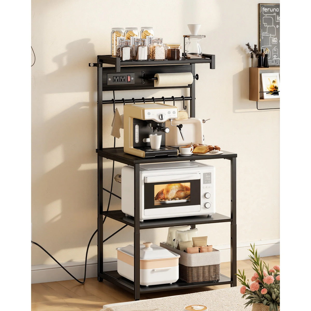 Kitchen Baker Rack With Built In Power Strip Spice Hooks