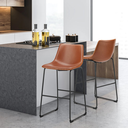 JHK Counter Height Faux Leather Bar Stools With Metal Legs