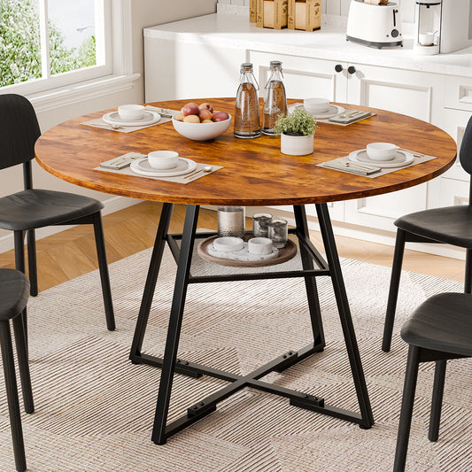 JHK Round Dining Table With Metal Pedestal And Storage Shelf