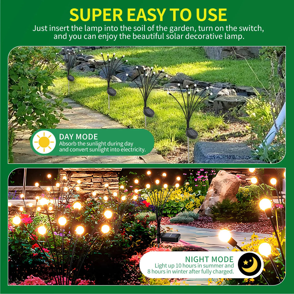 8-Head Solar Firefly Lights Outdoor Garden Decor Yard Pathway