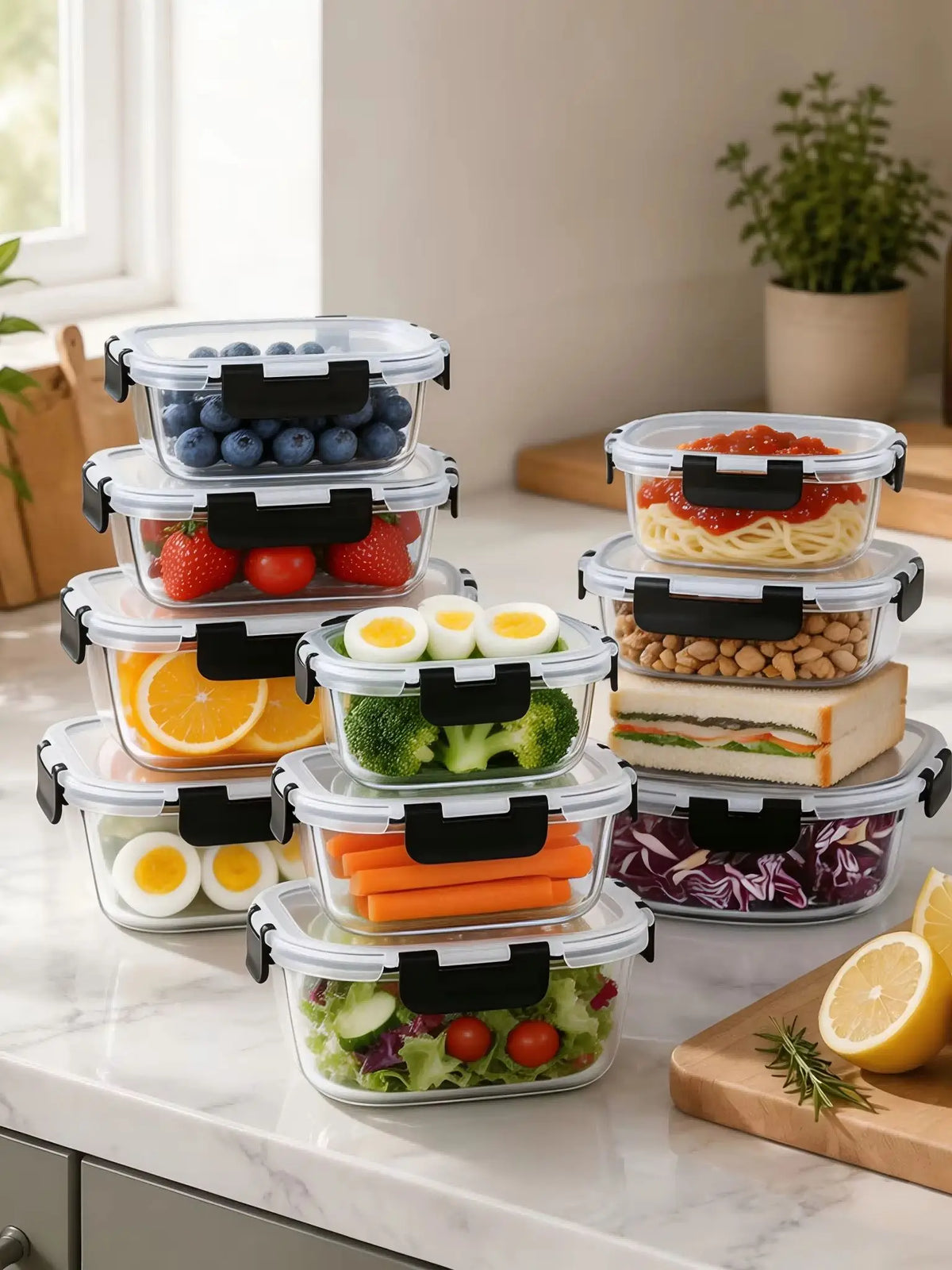 Borosilicate Glass Storage Container Kit With Secure Snap Lock Lids