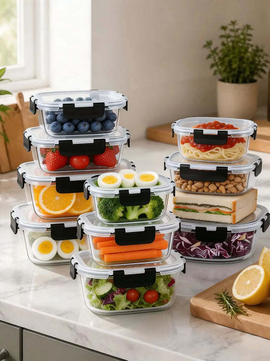 Borosilicate Glass Storage Container Kit With Secure Snap Lock Lids