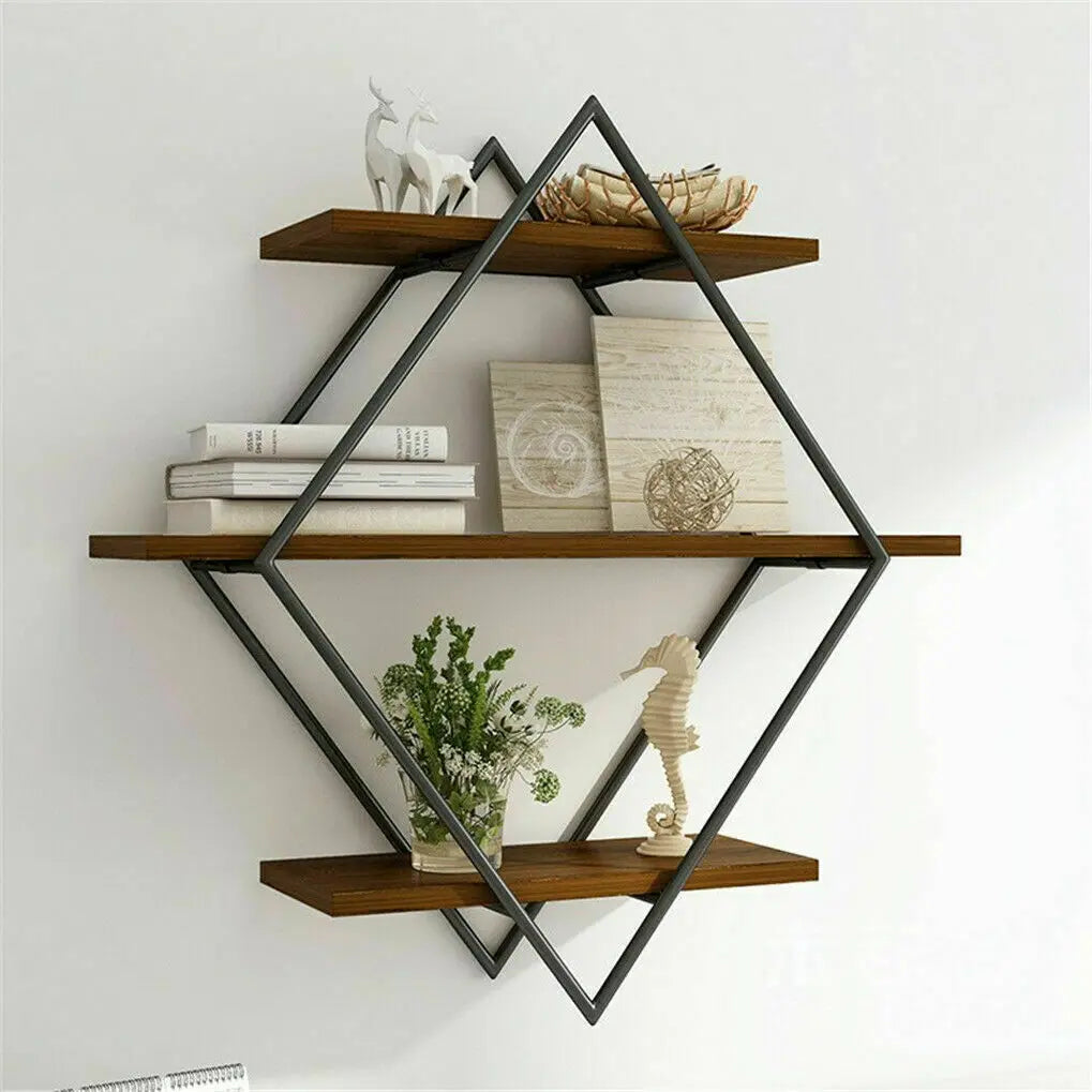 Rustic Wall Mounted Wooden Floating Display Shelf
