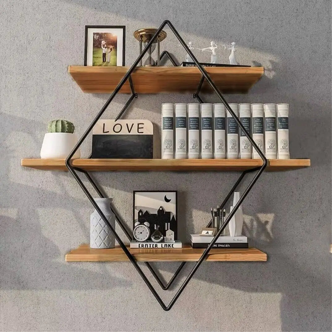 Rustic Wall Mounted Wooden Floating Display Shelf