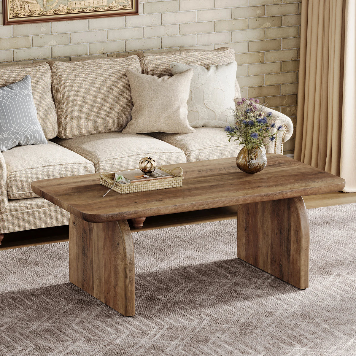 Tribesigns Farmhouse Rectangular Wooden Coffee Table With Sturdy Frame
