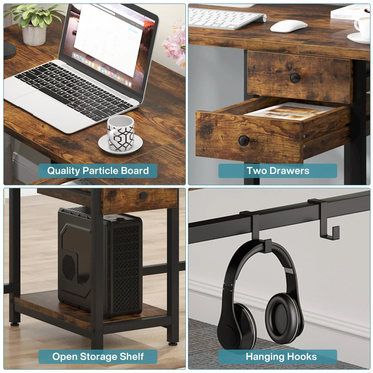Tribesigns Wooden Double Computer Desk With Drawers And Shelves