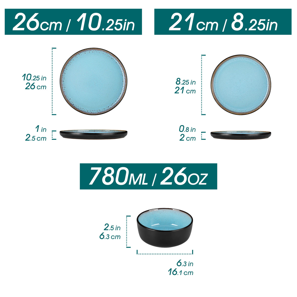 MalaCasa Ceramic Dinnerware Set With Glazed Stoneware Plates