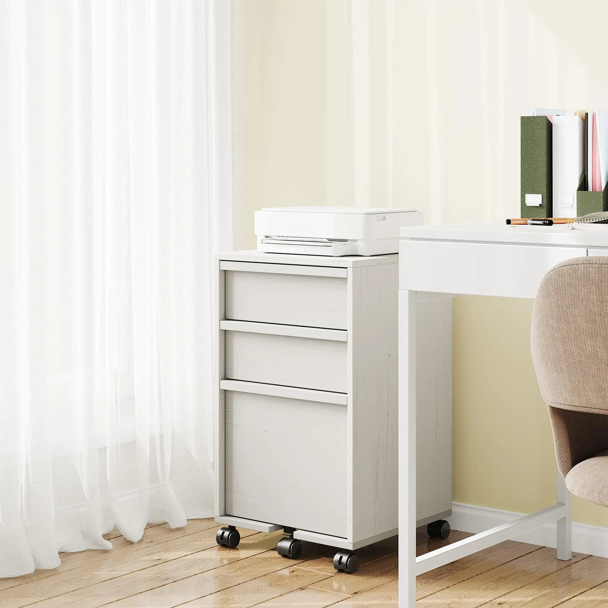 HiMISS Mobile Rolling 3 Drawers Wood Locking Office Filing Cabinet