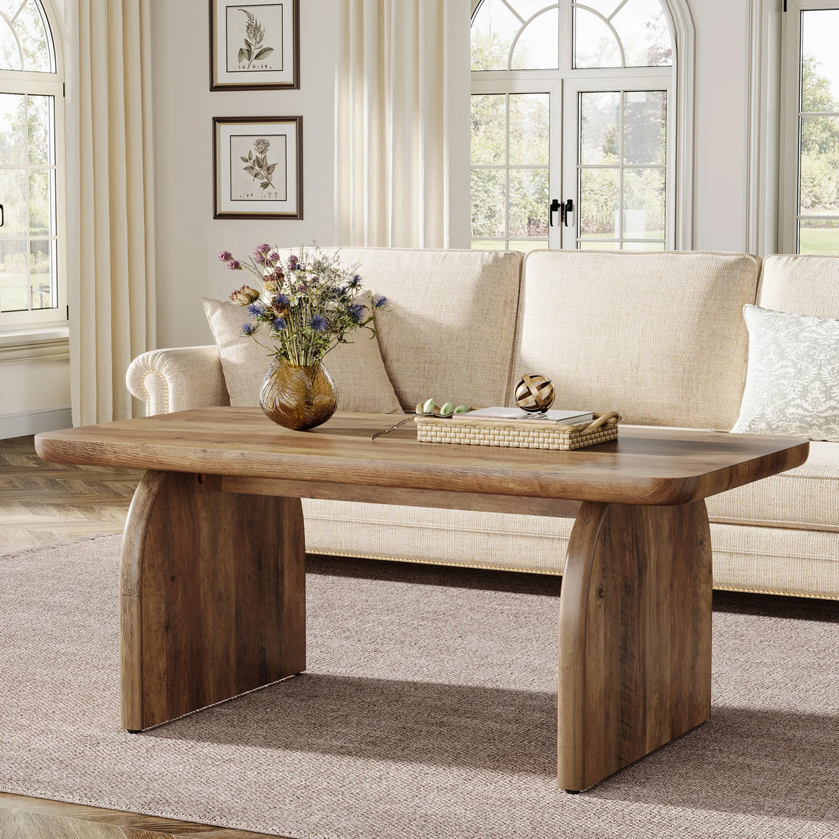 Tribesigns Farmhouse Rectangular Wooden Coffee Table With Sturdy Frame