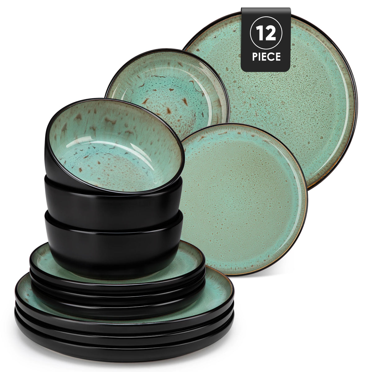 MalaCasa Ceramic Dinnerware Set With Glazed Stoneware Plates
