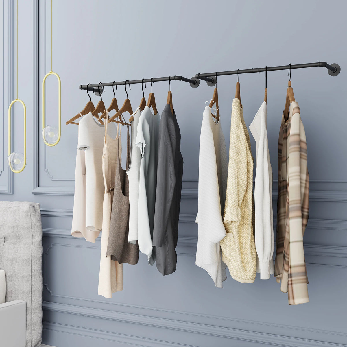 Wall Mounted Industrial Pipe Clothes Rail Rack Organizer