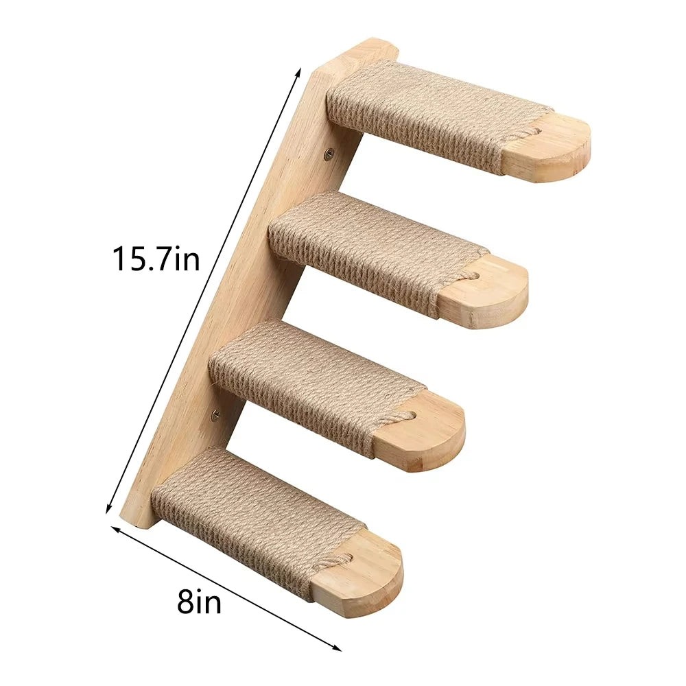 Wall Mounted Cat Climbing Shelf With Sisal Scratching Post