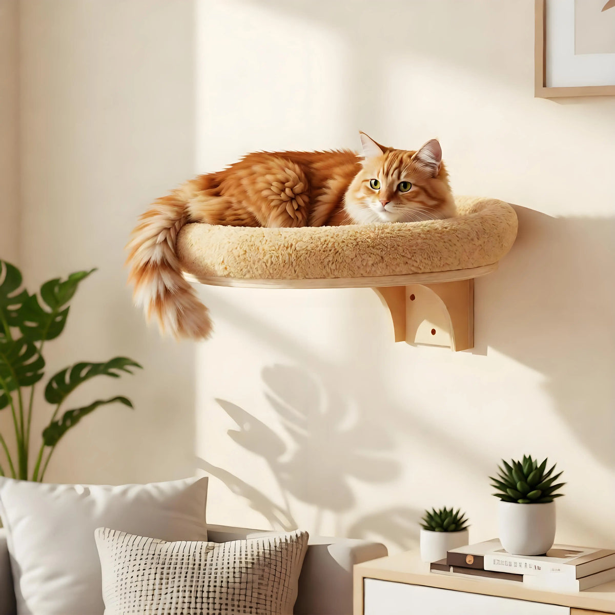 Wall Mounted Wooden Cat Ladder With Hammock And Scratching Post