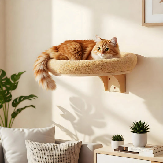 Wall Mounted Wooden Cat Ladder With Hammock And Scratching Post