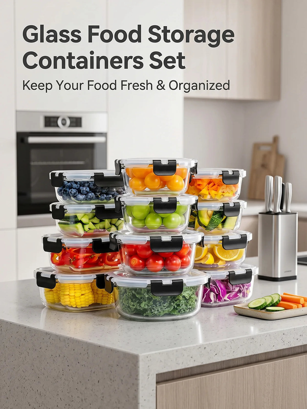 Borosilicate Glass Storage Container Kit With Secure Snap Lock Lids